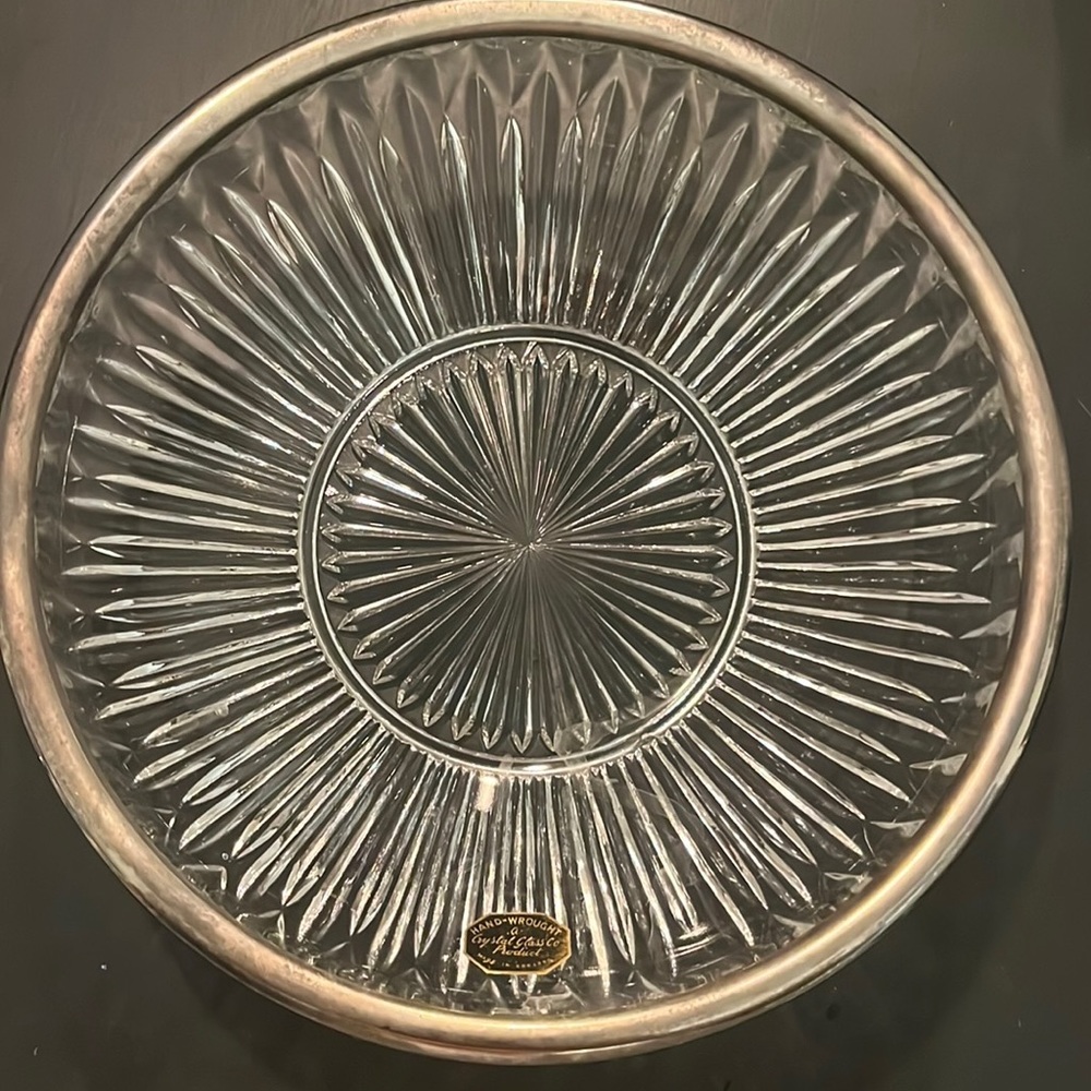 England Cut Glass Silver Plated Crystal Bowl